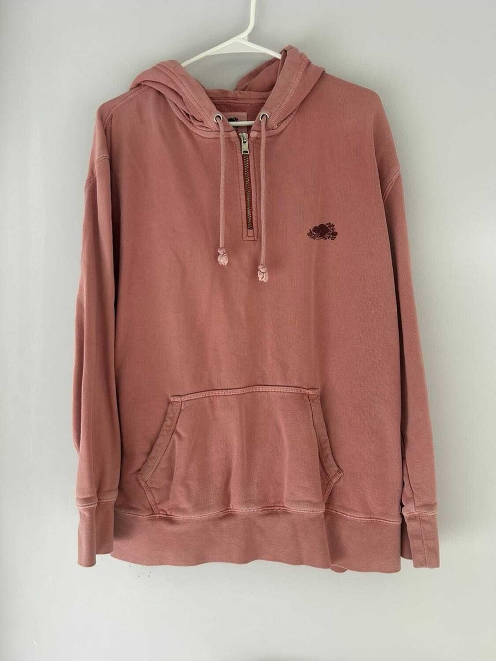 Roots Dusty Rose heavy Quarter-Zip Hoodie ladies large
